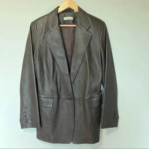 Lord & Taylor brown 100%  genuine leather long blazer